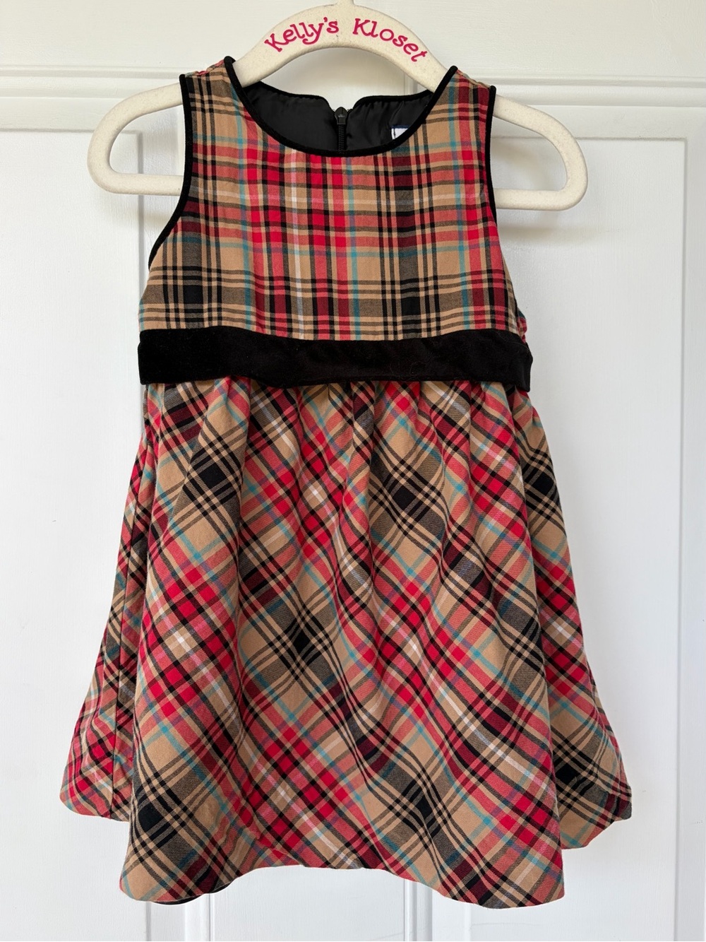 •Hartstrings• Red/Tan/Black Tartan Plaid Dress - Size 12 Months
